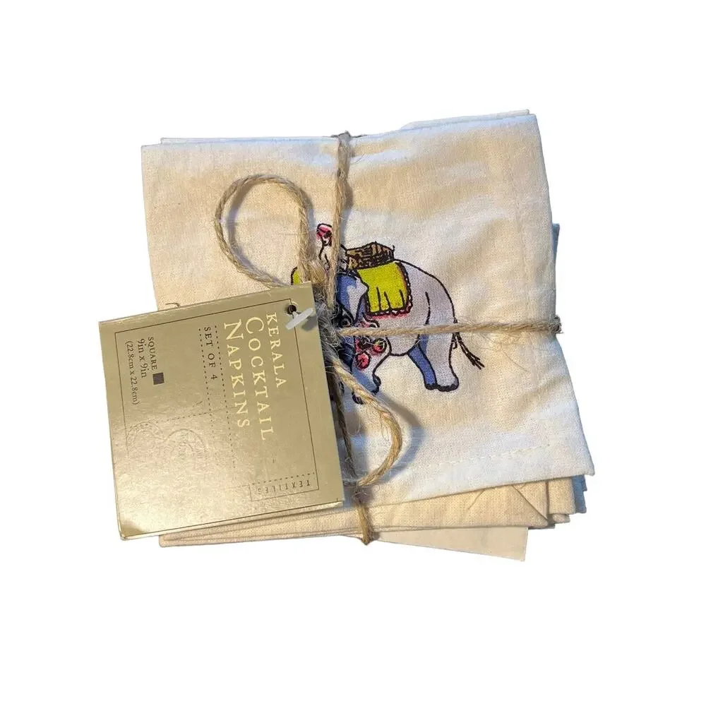 Cocktail‎ Napkins Cloth Hand Crafted Kerala 100% Cotton Indigenous Livestock